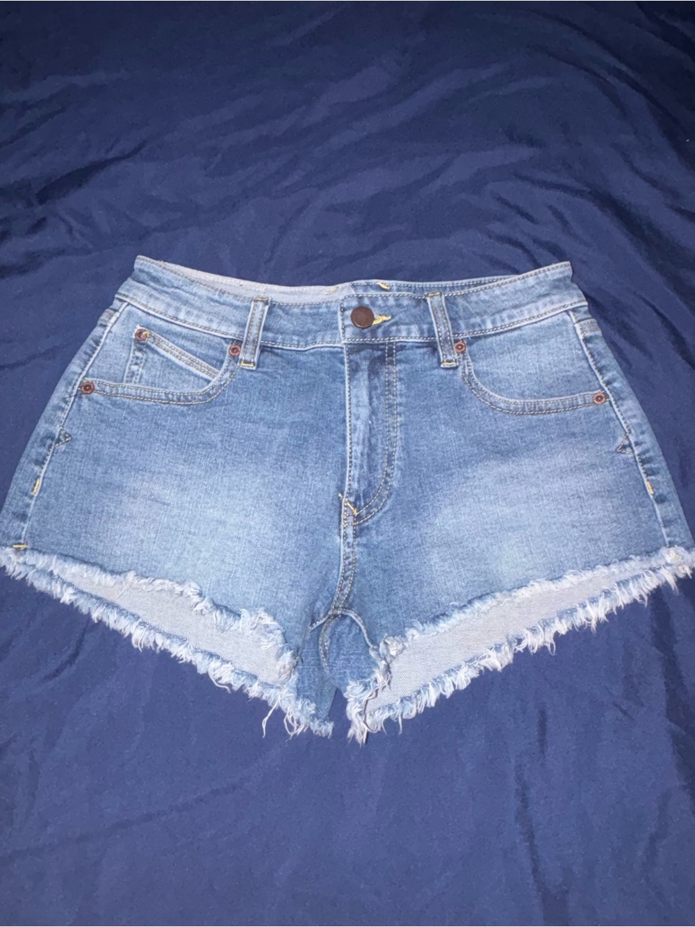 Volcom Light Blue Denim Cutoff Shorts with Frayed Hem